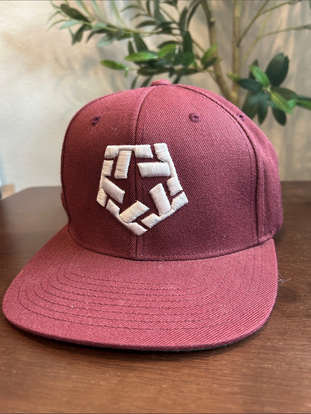Men's Maroon Snapback Cap with White Embroidered Logo